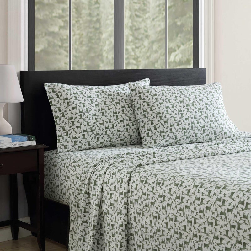 Eddie Bauer - Flannel Sheets Twin Size, Anti-Pilling & Wrinkle Resistant Cotton, Touchably Soft for All-Season Comfort - Bed Sheets with Matching Pillowcase & Fitted Sheet (Deer Camp Green) - Image 2