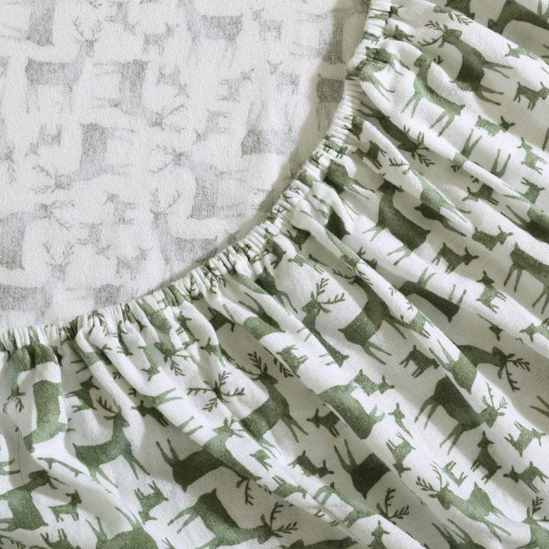 Eddie Bauer - Flannel Sheets Twin Size, Anti-Pilling & Wrinkle Resistant Cotton, Touchably Soft for All-Season Comfort - Bed Sheets with Matching Pillowcase & Fitted Sheet (Deer Camp Green) - Image 4