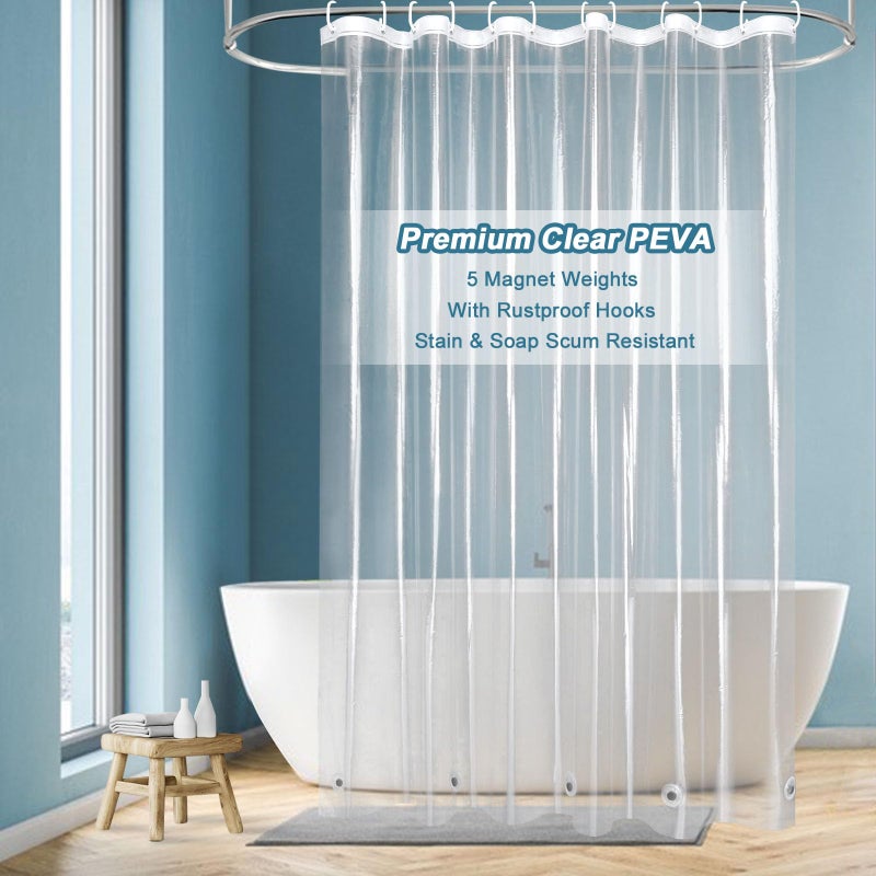 EurCross Heavy Duty Clear Shower Curtain Liner with 5 Magnet Weights Waterproof PVCFree PEVA Clear Plastic Shower Curtain for Bathroom 72 x 72 inches