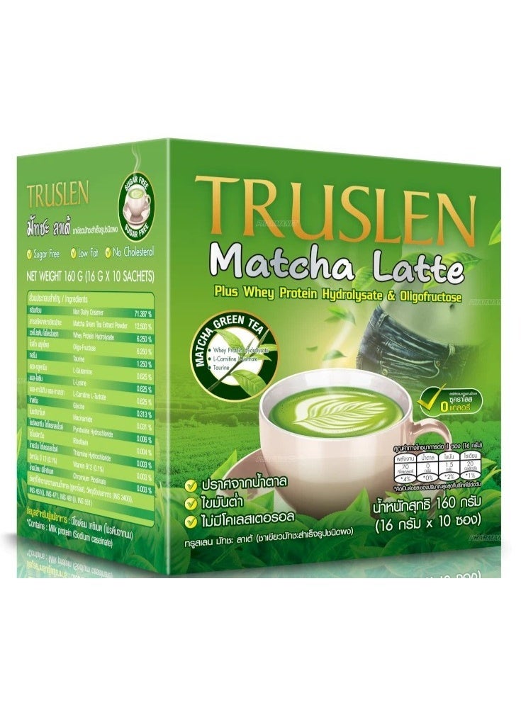 Truslen Green Tea Matcha Latte Plus Whey Protein Isolate & Oligofructose 16g x 10 Sachets – Protein Green Tea Drink for Weight Management - Image 1