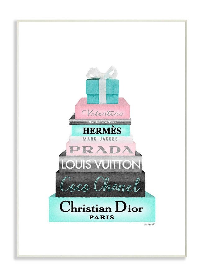 Stupell Industries The Stupell Home Décor Collection High Fashion Bookstack Pink with Blue Box and Bow Wall Plaque Art, 10 x 15, Multi-Color - Image 1