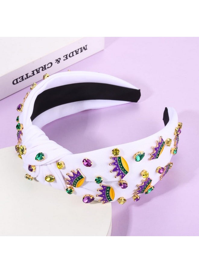 YAHPERN Mardi Gras Headband For Women Mardi Gras Accessories Beaded Fleur De Lis Mask Crown Knotted Headband Jeweled Crystal Rhinestone Headband Fat Tuesday Parade Accessories Jewelry Gifts (Crown 2)  - Image 5