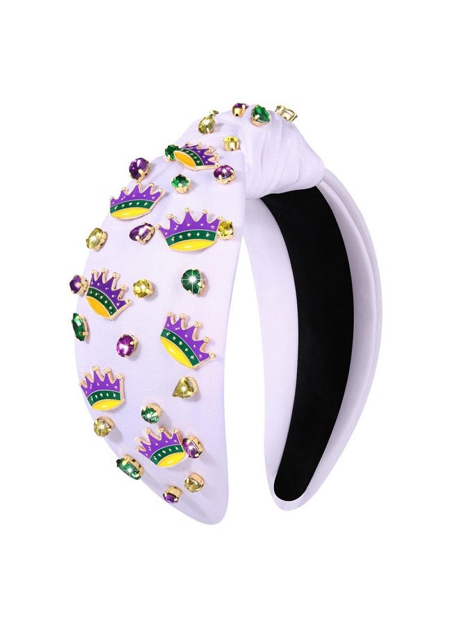 YAHPERN Mardi Gras Headband For Women Mardi Gras Accessories Beaded Fleur De Lis Mask Crown Knotted Headband Jeweled Crystal Rhinestone Headband Fat Tuesday Parade Accessories Jewelry Gifts (Crown 2)  - Image 1