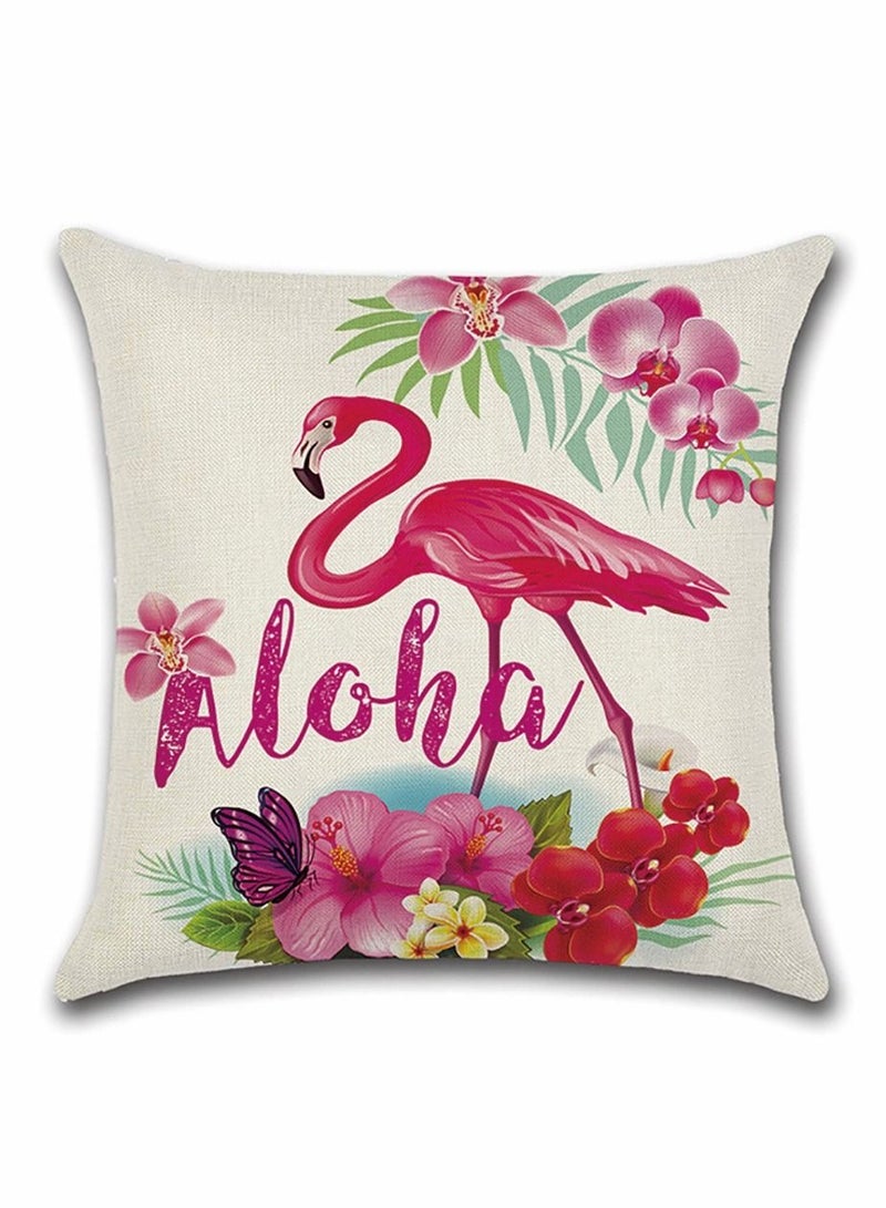 Captaintech Throw Pillow Covers Set of 4 Flamingo Pattern Tropical Flower Leaves Cotton Linen Cushion Pillow Cases Covers for Bed Chair Couch Sofa Bedroom Living Room Home Decor (18*18 inch, 4 Kinds of Patterns) - Image 5