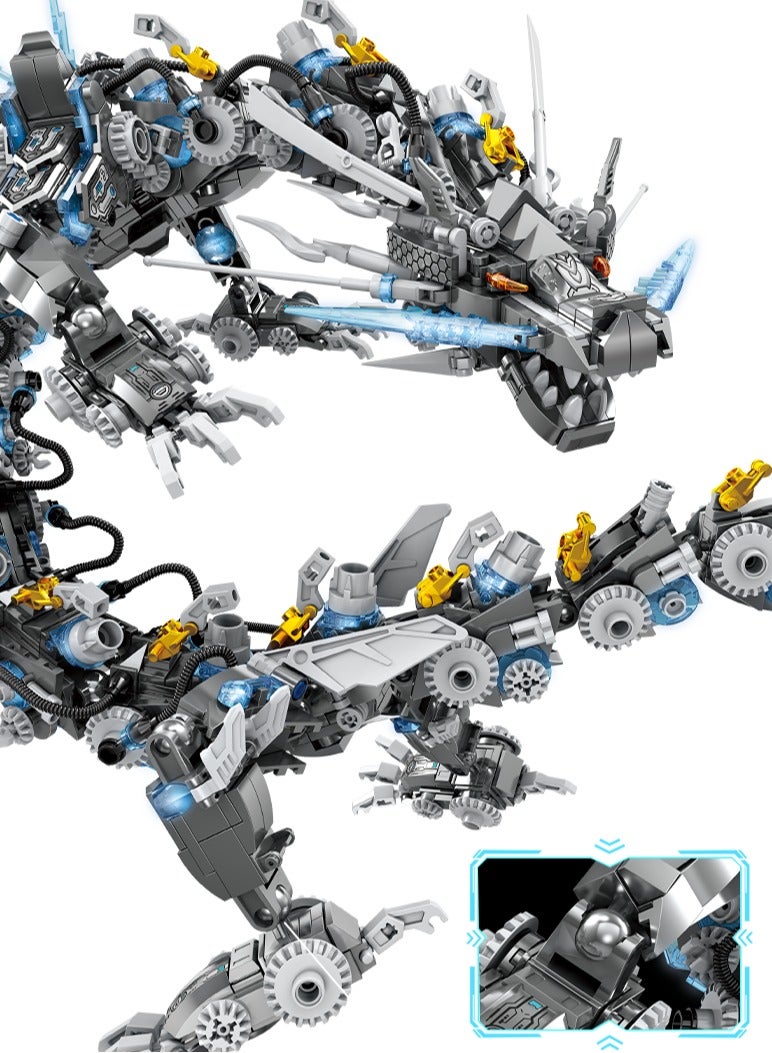 Kazi Yuanlong Armored Mecha Dragon Building Kit – 1390 PCS Transformable Model with Gun Mode, Glowing Tech Details & Full Articulation – STEM Gift for Kids 8+  - Image 3