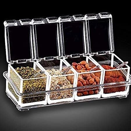 HITWA 4 Pc Set Plastic Crystal Seasoning Acrylic Pepper Salt Spice Rack With Spoons Kitchen Storage Containers Cooking Tools Unbreakable Dining Table Kitchen Storage Of SpicesPickle Transparent - Image 2