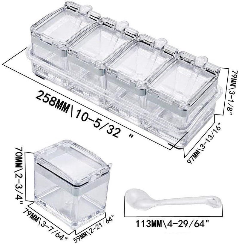 HITWA 4 Pc Set Plastic Crystal Seasoning Acrylic Pepper Salt Spice Rack With Spoons Kitchen Storage Containers Cooking Tools Unbreakable Dining Table Kitchen Storage Of SpicesPickle Transparent - Image 5
