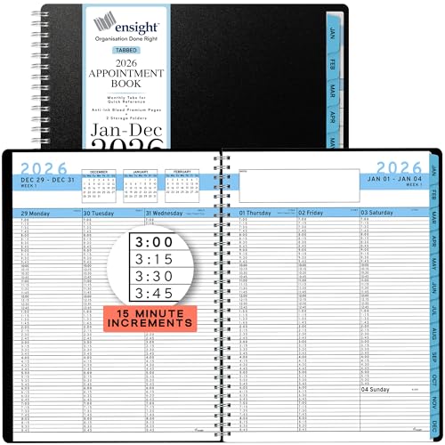 Ensight 2026 Appointment Book and Planner 8.5" x 11" Large Hourly Weekly Daily Schedule Book with Tabs, 15 Minute Time Slots, Blue Calendar Organizer Jan 2026–Dec 2026 Appointment Planner - Blue - Image 1