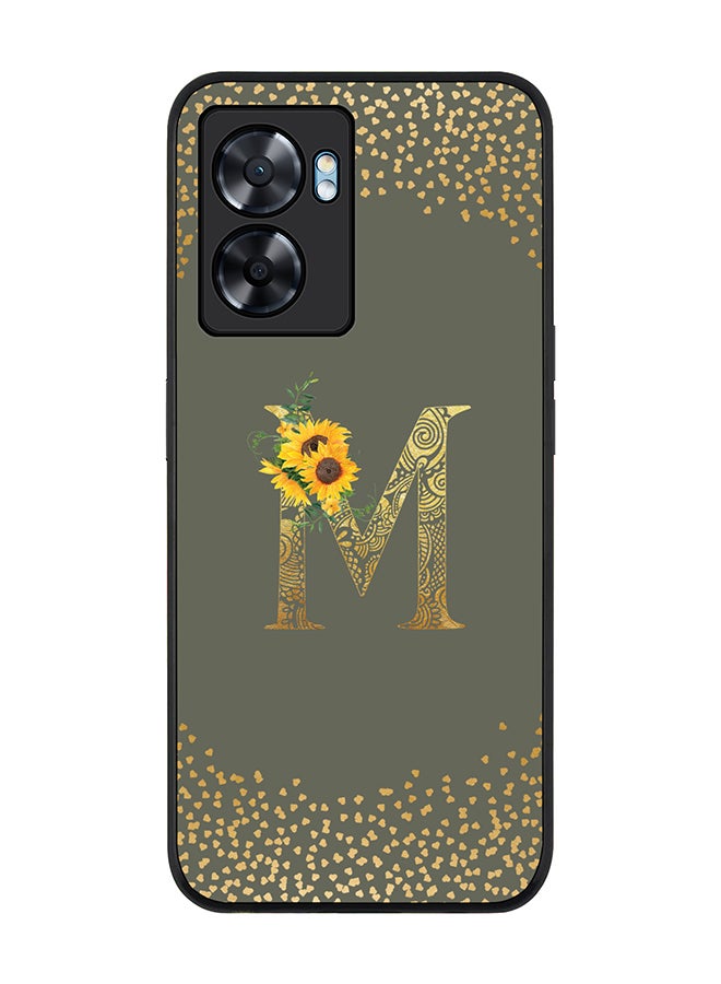 Stylizedd Rugged Black edge case for Oppo A77 5G / Oppo A57 5G - Custom Monogram Initial Letter Floral Pattern Alphabet - M (Olive Green ) - Image 1