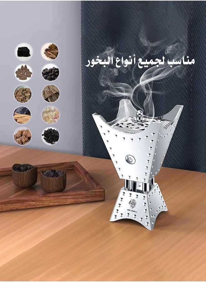 عود بخور مبخرة كهربائية طراز جديد 2024 مبخرة معدنية بقدرة 2500 مللي أمبير في الساعة مبخرة للعلاج بالروائح - فضي  - Image 2