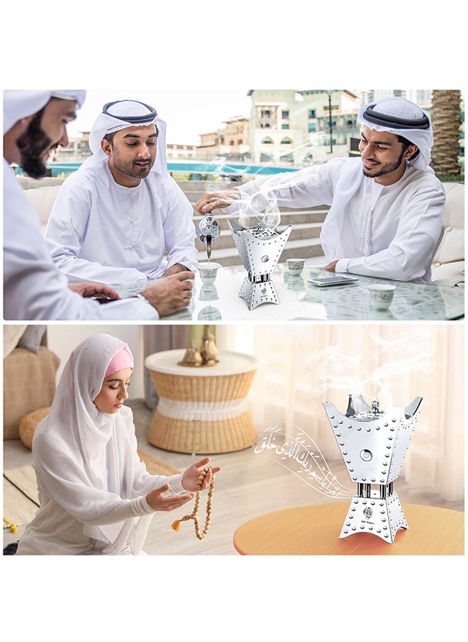 عود بخور مبخرة كهربائية طراز جديد 2024 مبخرة معدنية بقدرة 2500 مللي أمبير في الساعة مبخرة للعلاج بالروائح - فضي  - Image 4