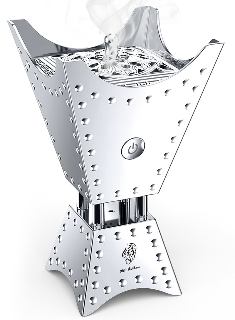 Oud Bukhoor New Style Electric Incense Burner Metal Censer 2500mAh Censer Aromatherapy-Silver - Image 1