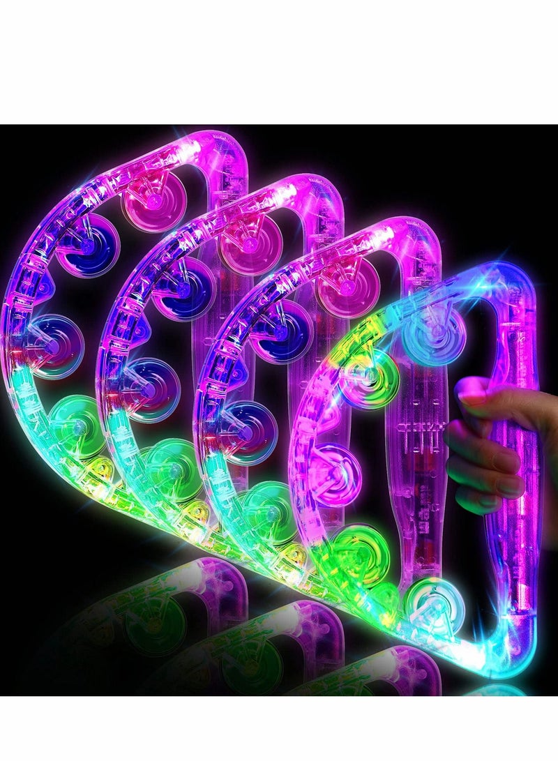 SYOSI Light Up Tambourine, LED Tambourine Musical Flashing Tambourine Handheld Percussion Instrument, Ring Metal Jingles Percussion Musical Educational Hand Instrument, Party Kids Games (4 PCS) - Image 1
