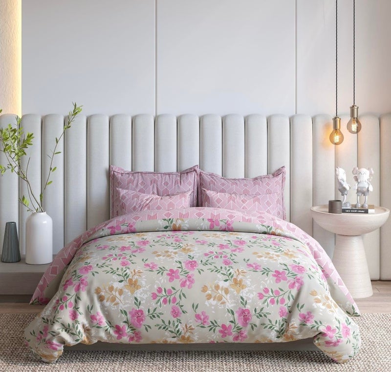 SKYLA Cotton Bedsheet for Double Size Bed | 186 TC | Floral Pink | Printed | 1 Piece with 2 Pillow Covers (228 x 254 cm) Perfect for Home Decor & Gifting - Image 1