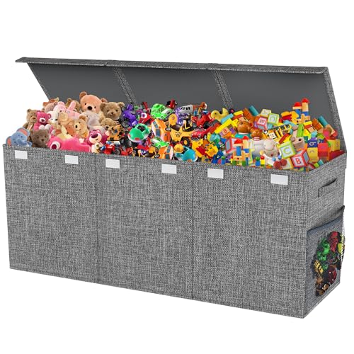 Mabahoo Extra Large Toy Box Chest with Lids Collapsible Sturdy Kids Toy Storage Organizer Boxes for Boys Girls 40x14x16 Toybox Storage Bins Basket for Living Room Bedroom Nursery Gray - Image 1