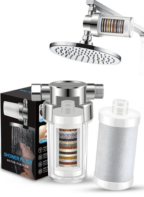 Shower Filter for Hard Water, 25-Stage High Output Showerhead Filter to Remove Chlorine & Fluoride, Universal Bathroom Water Softener for Skin & Hair Protection, Activated Carbon Multi-Layer Cartridge
