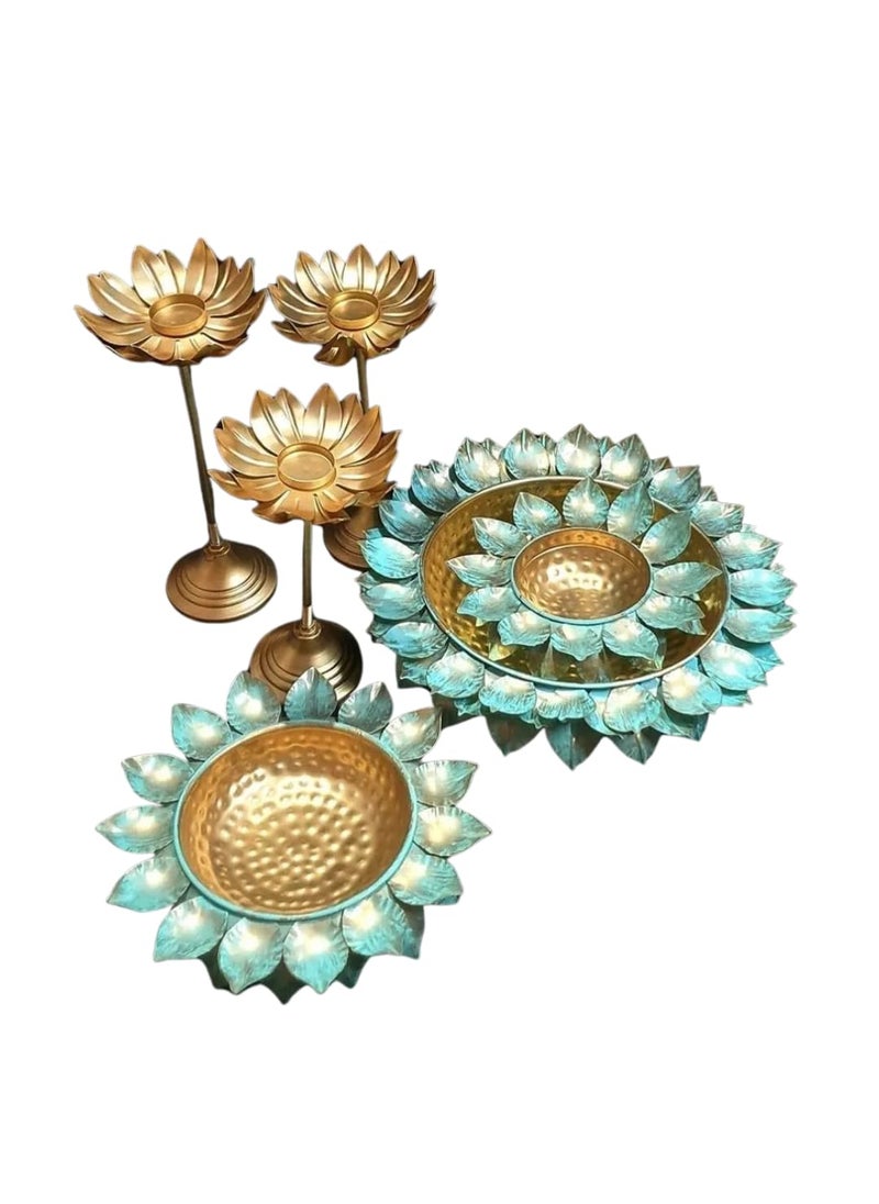 Lazybeee Lazybeee Innovative Handicrafts Metal Dazzle Lotus Shape Diwali Urli Pot Decorative Urli for Floating Flowers and Lotus Lamp Elegant Festival Decor 6 pcs Set 