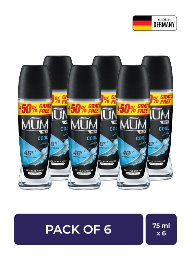 MUM Deodorant Roll-on - Men Cool, 48-Hrs Protection, Quick Drying Formula For All Skin Type, Pack of 6, 75ml Each - Image 1