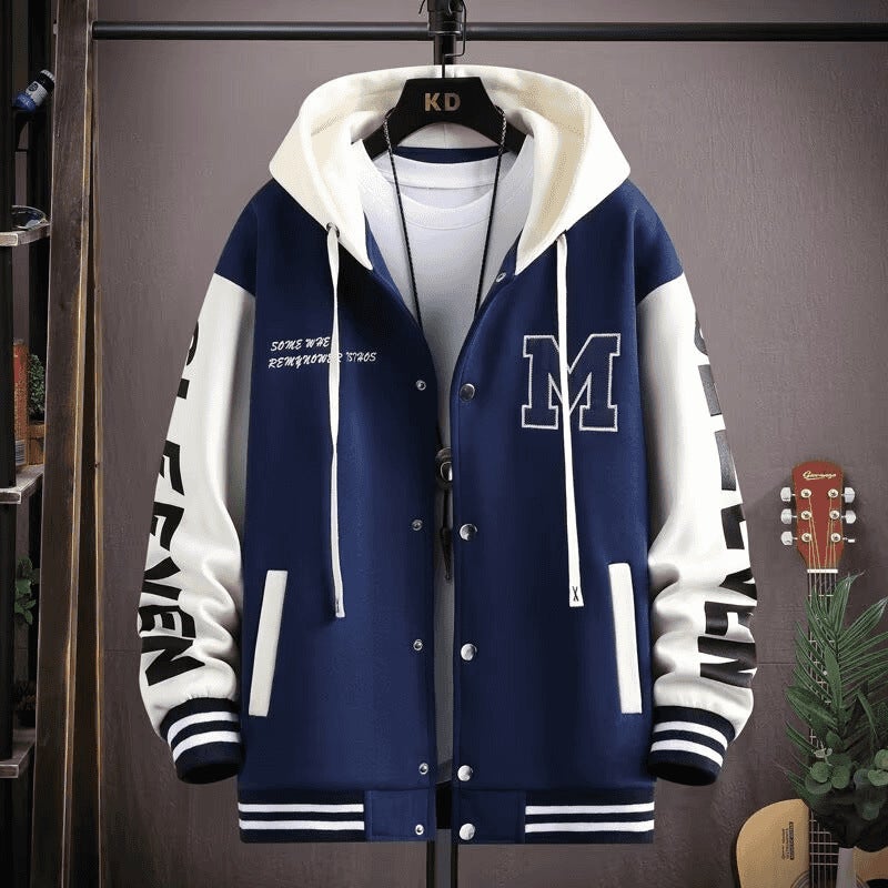 Coat Mens Spring and Autumn Puppies Handsome High-end Baseball Suit Boy Big Boy Trendy Brand Cardigan Junior High School Student Jacket W46 navy blue Coat