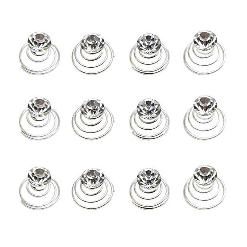 canjoyn 24 Pcs Bridal Gem Spin Hair Pins Swirl Hair Twists Coils Wedding Spiral Twist Hairpins Shiny Rhinestone Crystal Twisters Metal Spiral Updo Prom White