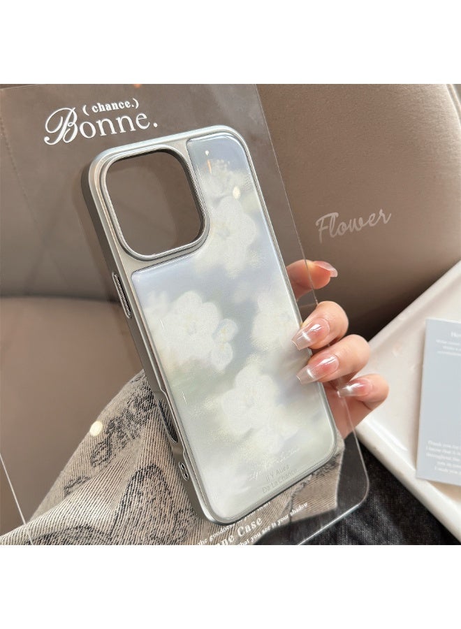 NIBEMINENT Hazy White Flowers Protective TPU Case Cover For iPhone 17 Pro, Silver Border