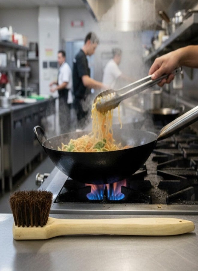 TrueCraftware- 20-inch Wok Brush Palmyra Bristles with Wooden Handle - Wok Brush Cleaning Brush Kitchen pan Brush Scrub Brush Kitchen Cleaning Brush Pot Scraper Scrubber Dish Pan Brush for Cooking - Image 2