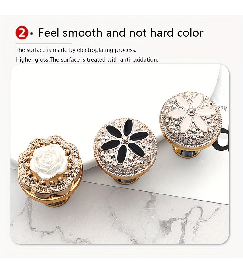 8pcs Black Flower Silver Base Floral Dresser Drawer Knobs with Screws for Cabinet Kitchen Furniture - Image 5