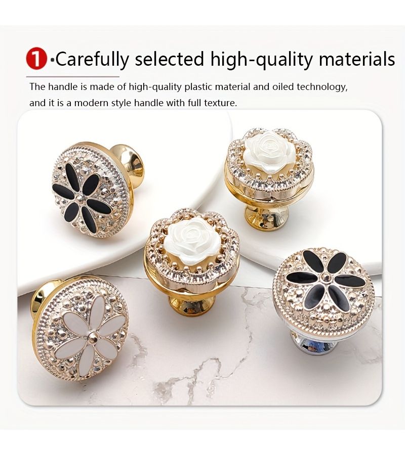 8pcs Black Flower Silver Base Floral Dresser Drawer Knobs with Screws for Cabinet Kitchen Furniture - Image 4