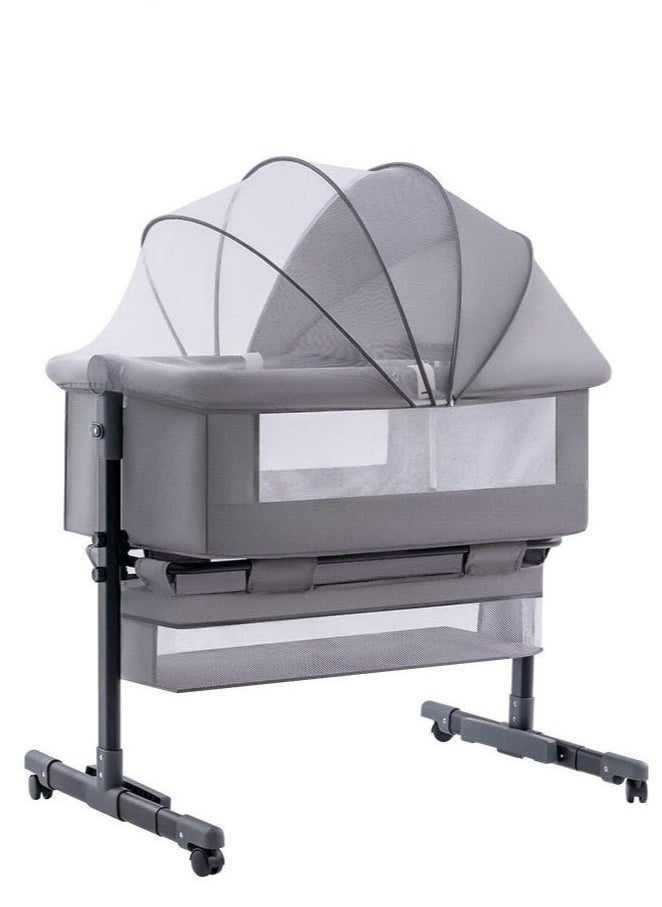 Cozara 3 in 1 Portable foldable baby crib, dark gray, with adjustable height, breathable net and mattress, suitable for traveling  - Image 1
