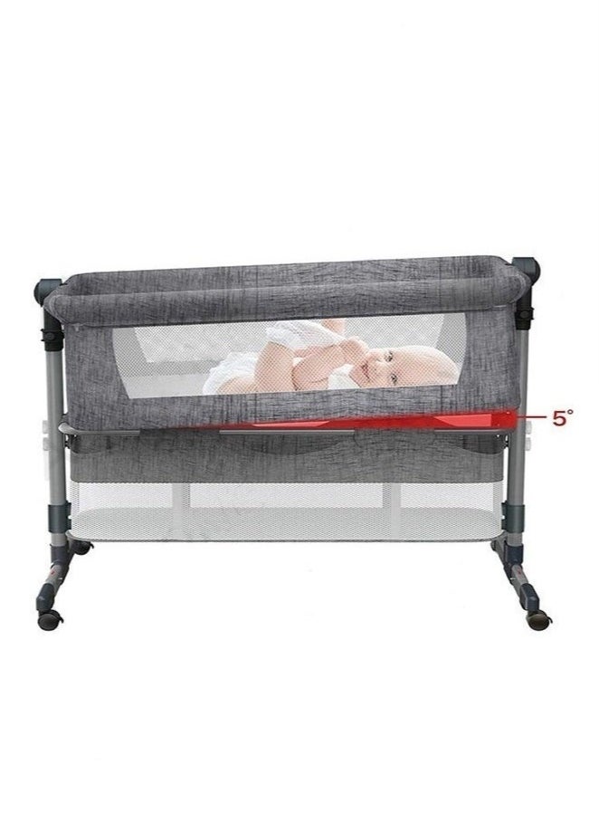 Cozara 3 in 1 Portable foldable baby crib, dark gray, with adjustable height, breathable net and mattress, suitable for traveling  - Image 2
