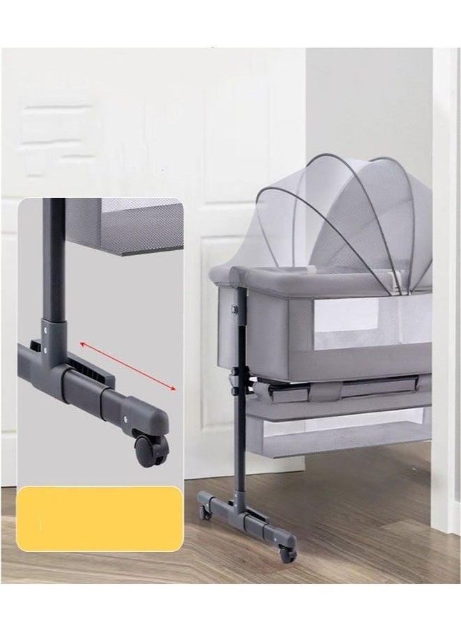 3 in 1 Portable foldable baby crib, dark gray, with adjustable height, breathable net and mattress, suitable for traveling