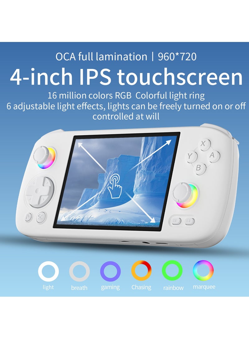 RG406H Retro Handheld Game Console with 4-inch IPS Screen RGB Lighting Handheld Gaming Console with Android 13 System, 5000mAh Battery (White, 128GB)