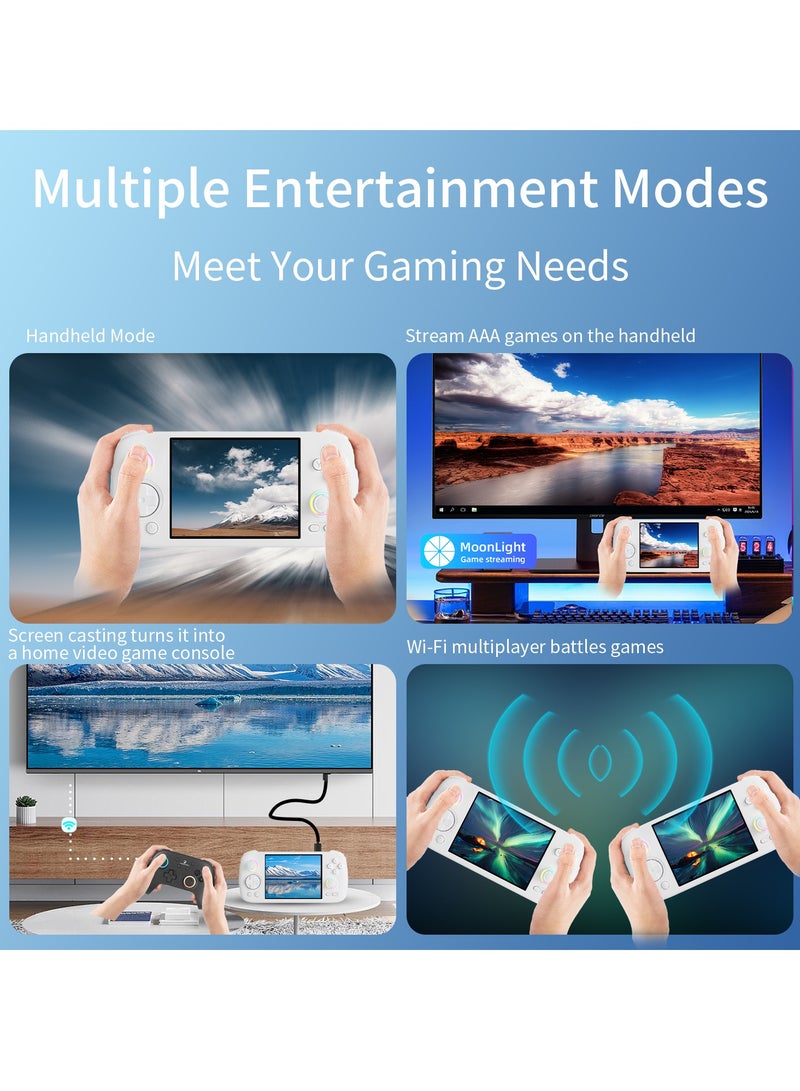 RG406H Retro Handheld Game Console with 4-inch IPS Screen RGB Lighting Handheld Gaming Console with Android 13 System, 5000mAh Battery (White, 128GB)