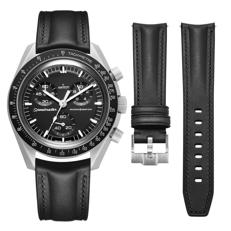 Getalia Italian Full grain vegetable tanned leather watch Bands Curved Strap,Compatible with Omega X Swatch Moonswatch Speedmaster/Rolex/SEIKO/Swatch Watch straps Men Women (Black-widthï¼š20mm) - Image 1