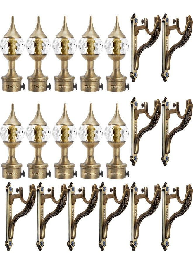 Penora Brass Antique Finish Curtain Brackets, Aluminium Curtain Holders for Wall Finials with Fitting Accessories, Curtain Rod Holder with Support for Doors & Windows, 1 Inch Parda Rod Holder - Image 1