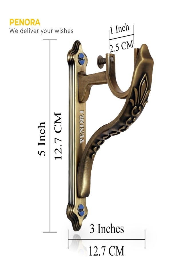 Penora Brass Antique Finish Curtain Brackets, Aluminium Curtain Holders for Wall Finials with Fitting Accessories, Curtain Rod Holder with Support for Doors & Windows, 1 Inch Parda Rod Holder - Image 2