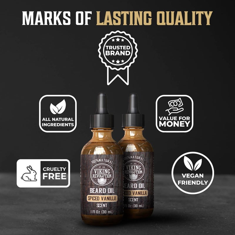 Viking Revolution Beard Oil for Men - All Natural Beard Oil Spiced Vanilla Scent with Argan Oil & Jojoba Oil Beard Conditioner and Softener - Strengthens Beards and Mustaches for Men (2 Pack) - Image 5