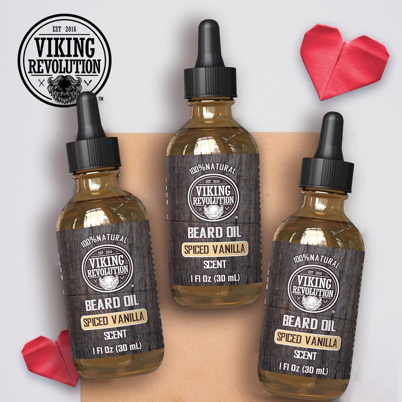 Viking Revolution Beard Oil for Men - All Natural Beard Oil Spiced Vanilla Scent with Argan Oil & Jojoba Oil Beard Conditioner and Softener - Strengthens Beards and Mustaches for Men (2 Pack) - Image 2