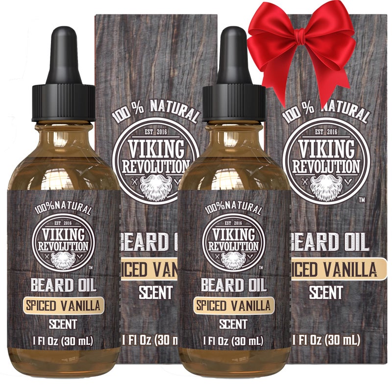 Viking Revolution Beard Oil for Men - All Natural Beard Oil Spiced Vanilla Scent with Argan Oil & Jojoba Oil Beard Conditioner and Softener - Strengthens Beards and Mustaches for Men (2 Pack) - Image 1
