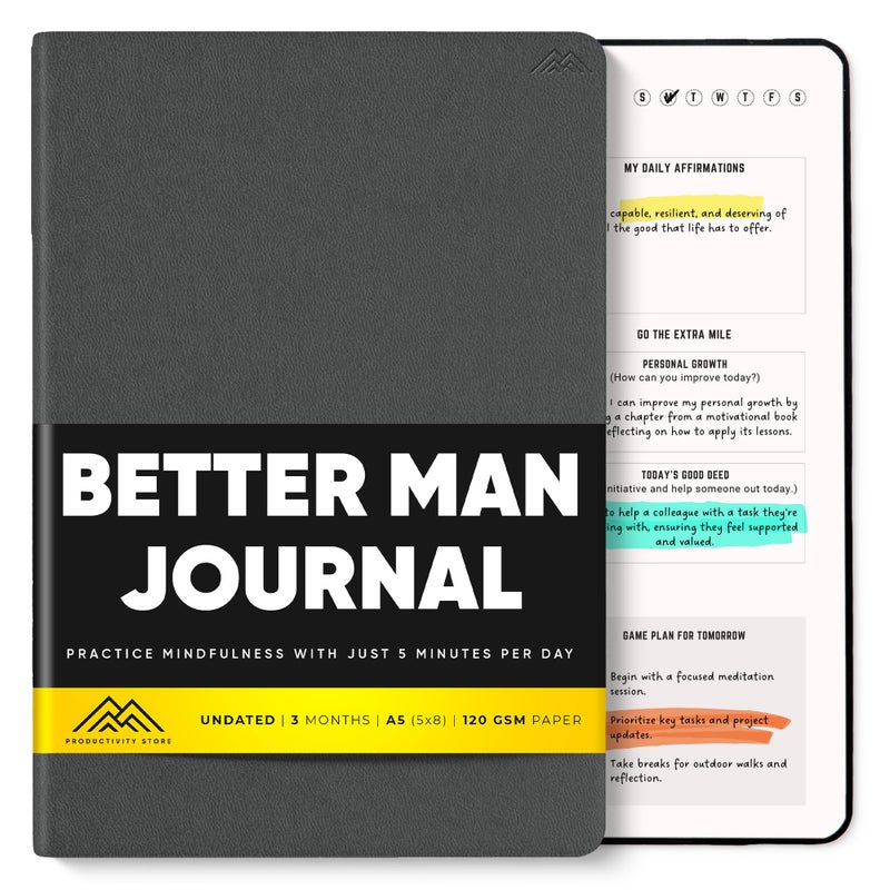 PRODUCTIVITY STORE Better Man Jounral - Gratitude Journal - 5 Minute Journal - Reflection Manifestation Journal for Mindfulness & Self Care Journal - Goal/Guided Gratitude Journal for Men - Productivity Store - Image 1