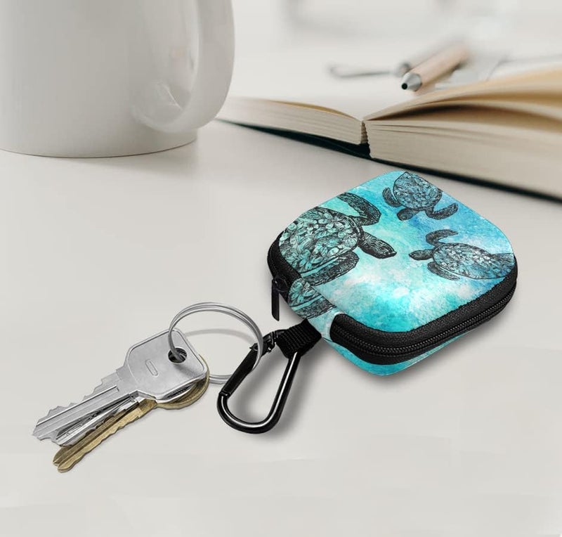 WIRESTER Portable Wireless Headphone Case, Earphone Storage Bag Carrying Case, Earbud Holder with Black Carabiner Compatibe with Apple Airpods - Ocean Sea Turtles - Image 5