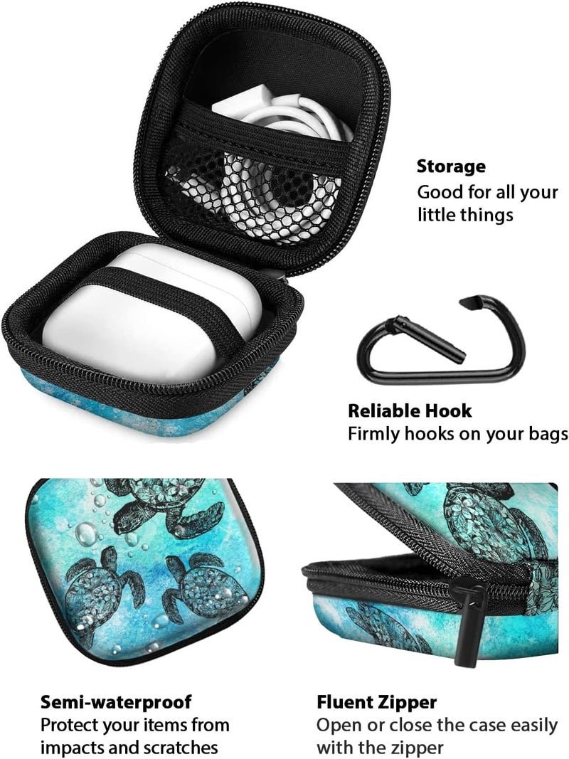 WIRESTER Portable Wireless Headphone Case, Earphone Storage Bag Carrying Case, Earbud Holder with Black Carabiner Compatibe with Apple Airpods - Ocean Sea Turtles - Image 3