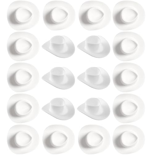 Phinicco 20 Pieces Plastic Mini Cowboy Hat for Crafts Mini Cowboy Hats Mini Sombrero Hats Drink Hat Cowgirl Hat Doll Hat Mini Cowgirl Hats for DrinksWhite - Image 1