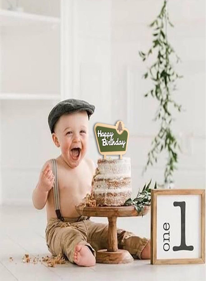 MUWEOL غطاء كعكة خشبي من MUWEOL Happy Camper - غطاء كعكة عيد ميلاد سعيد، ديكور حفلات عيد ميلاد التخييم، أغطية كعكة الغابة للأولاد (غطاء ميلاد المخيم) - Image 5