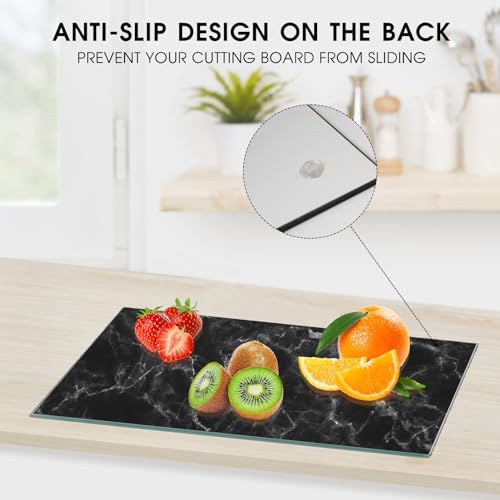 JAMBALAY Tempered Glass Cutting Board for Kitchen, 16"x12" Black Marble Glass Cutting Board with Design, Glass Chopping Board with Non Slip Feet, Heat & Shatter Resistant, Dishwasher Safe - Image 4