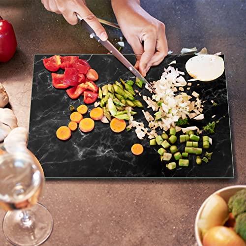 JAMBALAY Tempered Glass Cutting Board for Kitchen, 16"x12" Black Marble Glass Cutting Board with Design, Glass Chopping Board with Non Slip Feet, Heat & Shatter Resistant, Dishwasher Safe - Image 2