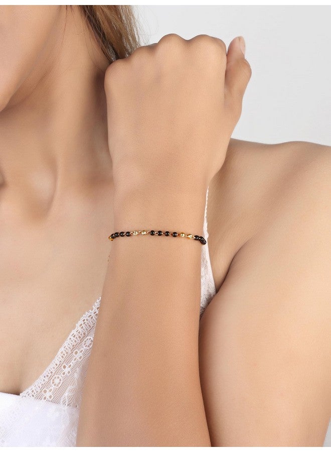 JHB Golden Gold-Plated Brass Bracelet 3 pis Combo for Women (Black Bead Hand Mangalsutra Bracelet) - Image 3