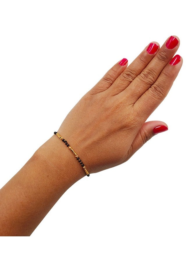 JHB Golden Gold-Plated Brass Bracelet 3 pis Combo for Women (Black Bead Hand Mangalsutra Bracelet) - Image 5