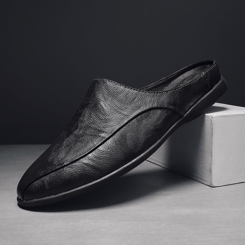 2025 Men'S Summer Slip-On Clogs Without Heel, Pointed Toe Leather Shoes, Men'S Outdoor Slippers - Image 1