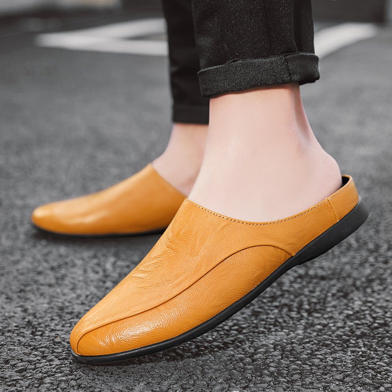 2025 Men'S Summer Slip-On Clogs Without Heel, Pointed Toe Leather Shoes, Men'S Outdoor Slippers - Image 2